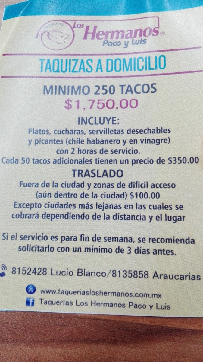 Taquería Hermanos Paco y Luís Menu - Image 3